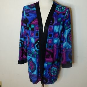 L) Vintage Abstract Wearable Art Long Line Kimono